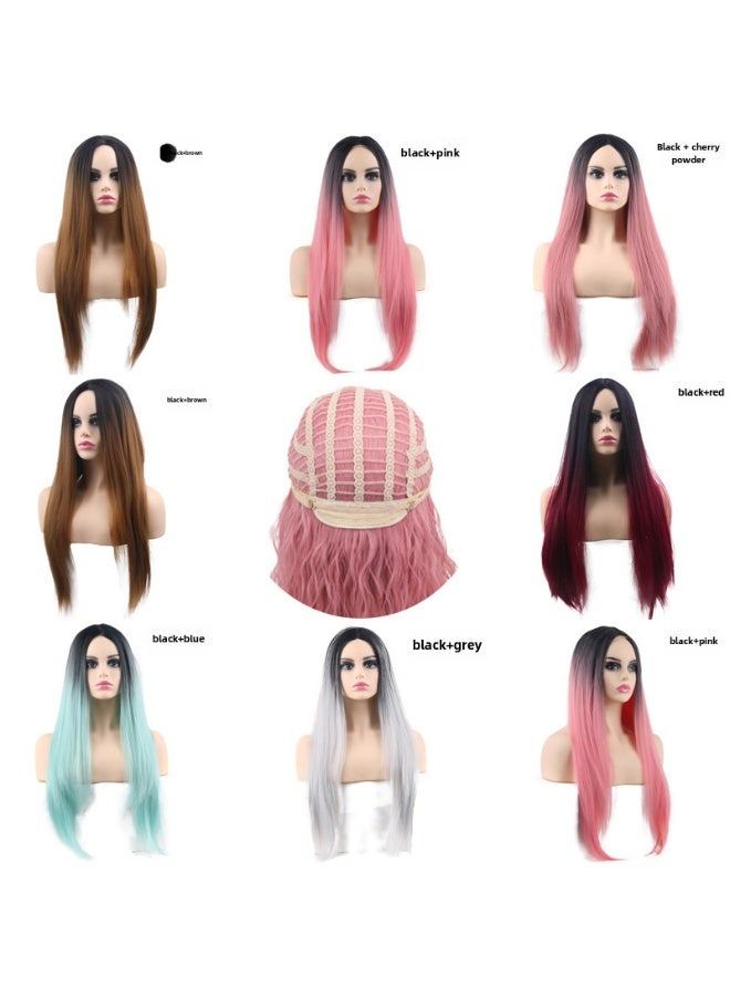 Loquat Trendy Middle-Part Long Straight Synthetic Wig Black + Blue