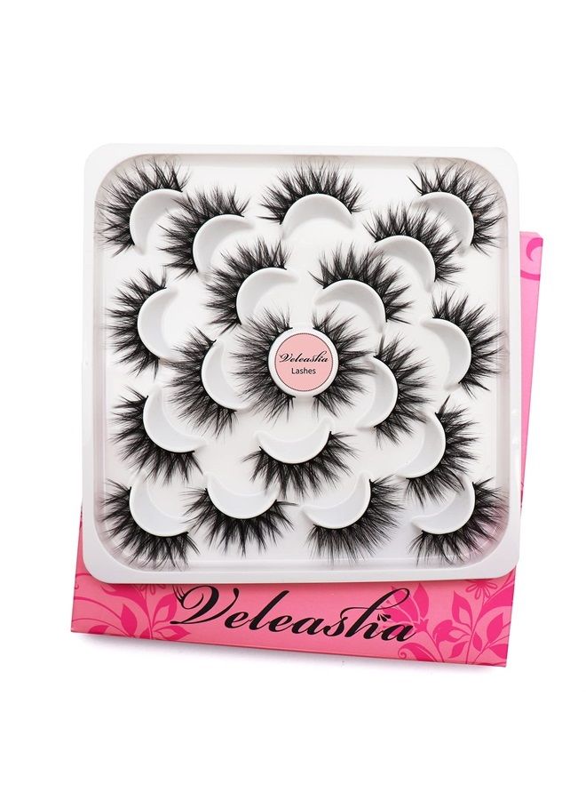 Veleasha 3D Faux Mink Lashes Full Fluffy Volume Eyelashes Long Thick Crossed Fake Eyelashes Fluffy False Eyelashes Handmade Soft Lashes For Makeup Reusable 10 Pairs Pack | V06 - Image 3