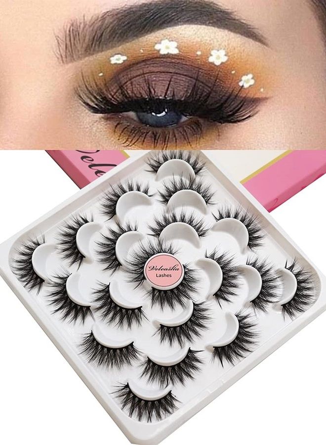 Veleasha 3D Faux Mink Lashes Full Fluffy Volume Eyelashes Long Thick Crossed Fake Eyelashes Fluffy False Eyelashes Handmade Soft Lashes For Makeup Reusable 10 Pairs Pack | V06 - Image 5
