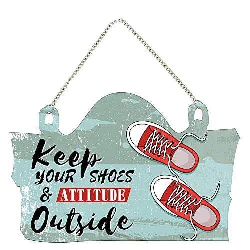 Artvibes Keep Your Shoes & Attitude Outside Printed Wooden Wall Hanging | Quotes Decor Item | Welcome Hanging For Door Entrance | Wall Poster | Door Hanging Art Items | Wall Art Print (WH_3708N) - Image 1