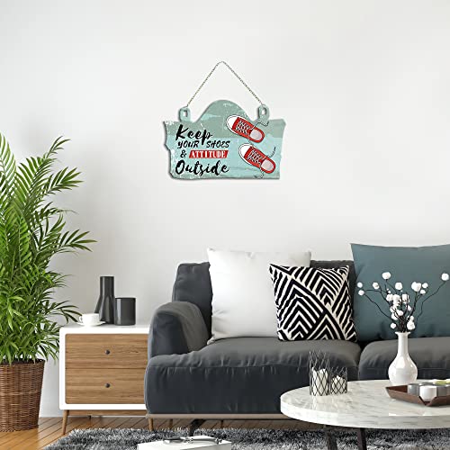 Artvibes Keep Your Shoes & Attitude Outside Printed Wooden Wall Hanging | Quotes Decor Item | Welcome Hanging For Door Entrance | Wall Poster | Door Hanging Art Items | Wall Art Print (WH_3708N) - Image 2