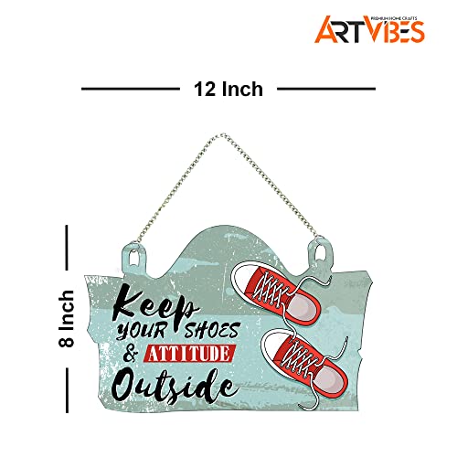 Artvibes Keep Your Shoes & Attitude Outside Printed Wooden Wall Hanging | Quotes Decor Item | Welcome Hanging For Door Entrance | Wall Poster | Door Hanging Art Items | Wall Art Print (WH_3708N) - Image 5