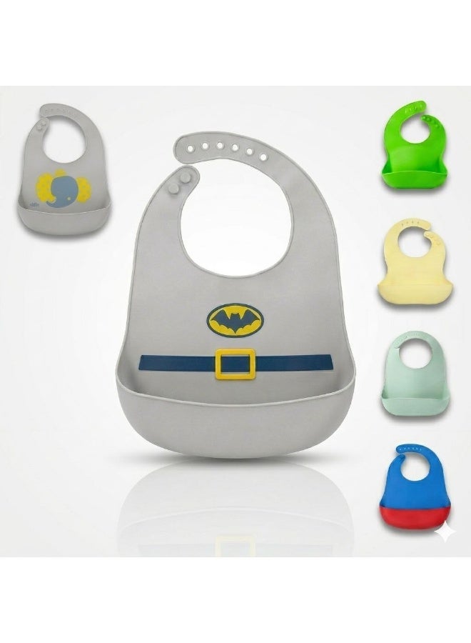 Baby Silicone Bib Waterproof Fade-Resistant Easy to Clean with Deep Food Catcher Pocket Adjustable BPA Free Soft Flexible Feeding Bib for Babies Toddlers Daily Feeding Travel and Home Use - Image 1