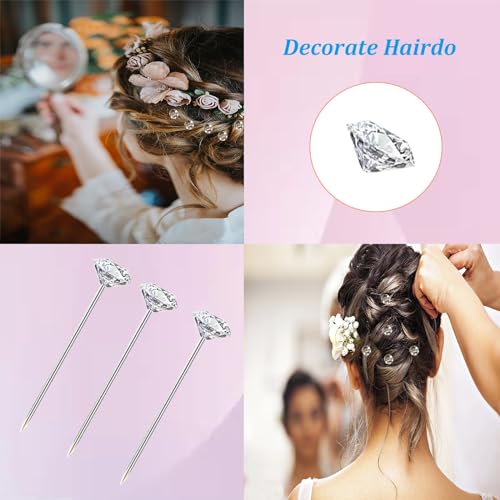 Sunenlyst 200PCS Corsage Boutonniere Pins, Sewing Corsages Flower Pins, Long 2inch Floral Diamond Rhinestones Pins, Straight Head Pins for Wedding, Jewelry DIY Decoration, Quilting and Craft by Sunenlyst - Image 4