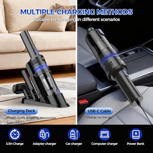 Filigo Handheld Vacuum Cordless Rechargeable 2-Speed Modes| 3-in-1 Portable Cordless Vacuum Cleaner with Charging Dock, for Car Home Office and Pet Hair（Blue） - Image 5