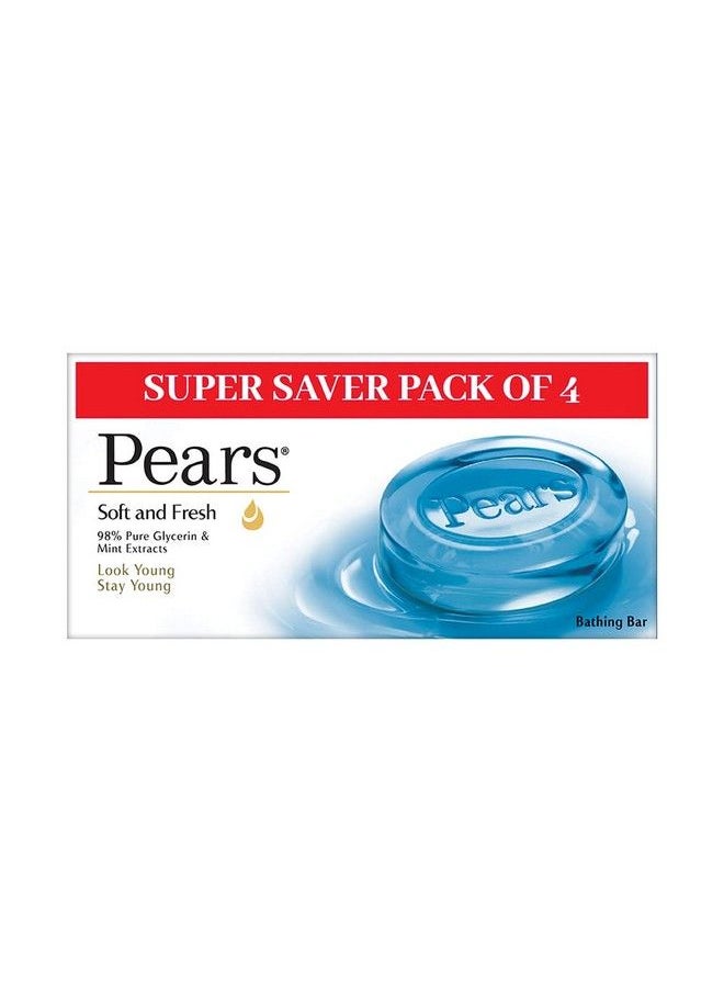 Pears - Soft & Fresh Bathing Bar With 98% Pure Glycerine & Mint Extracts For Fresh Glow (125G X 4) - Image 1