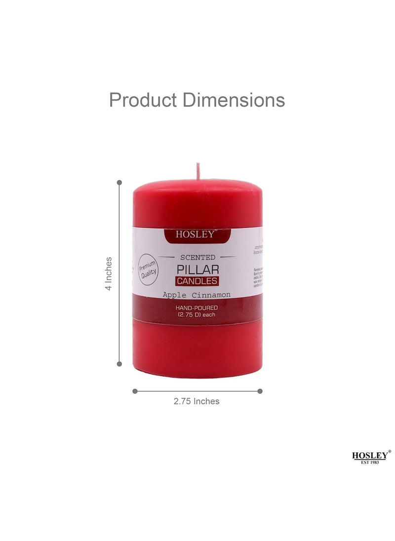 Hosley - HOSLEY Pack of 2|4 Inch Long Each|Apple Cinnamon Fragrance Pillar Candles|Red Candles Perfect for Home Decor, Birthday, Wedding, Parties, Restaurants|Smokeless & Dripless|2.75 Inch Diameter - Image 1