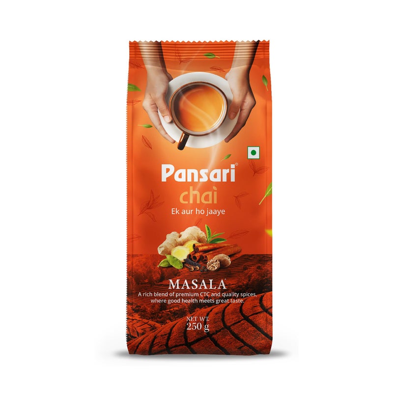 Pansari Masala Chai | 250g Pure Assam Tea with Original Cardamom, Ginger, Cloves, Black Pepper, Cinnamon, Piper Longum & Nutmeg | Premium Masala Tea Chaipatti for Bold, Spicy Chai Masala, Tea Masala (250gm) - Image 1