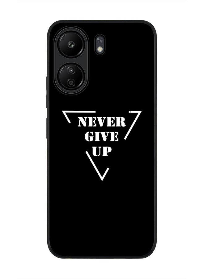 Stylizedd Rugged Black edge case for Xiaomi Poco C65, Slim fit Soft Case Flexible Rubber Edges Anti Drop TPU Gel Thin Cover- Never give up - Image 1