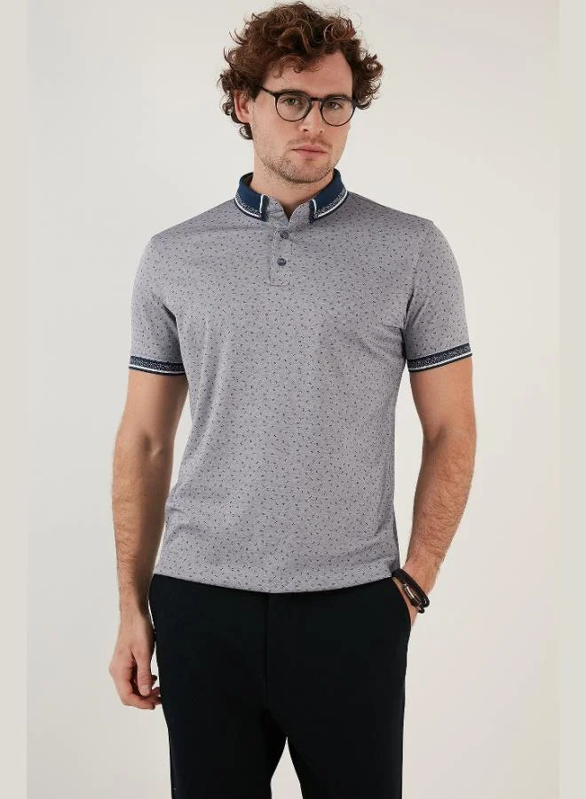 بوراتي تيشيرت بولو رجالي قطن بقصة ضيقة وياقة بولو بنقوشات بوراتي