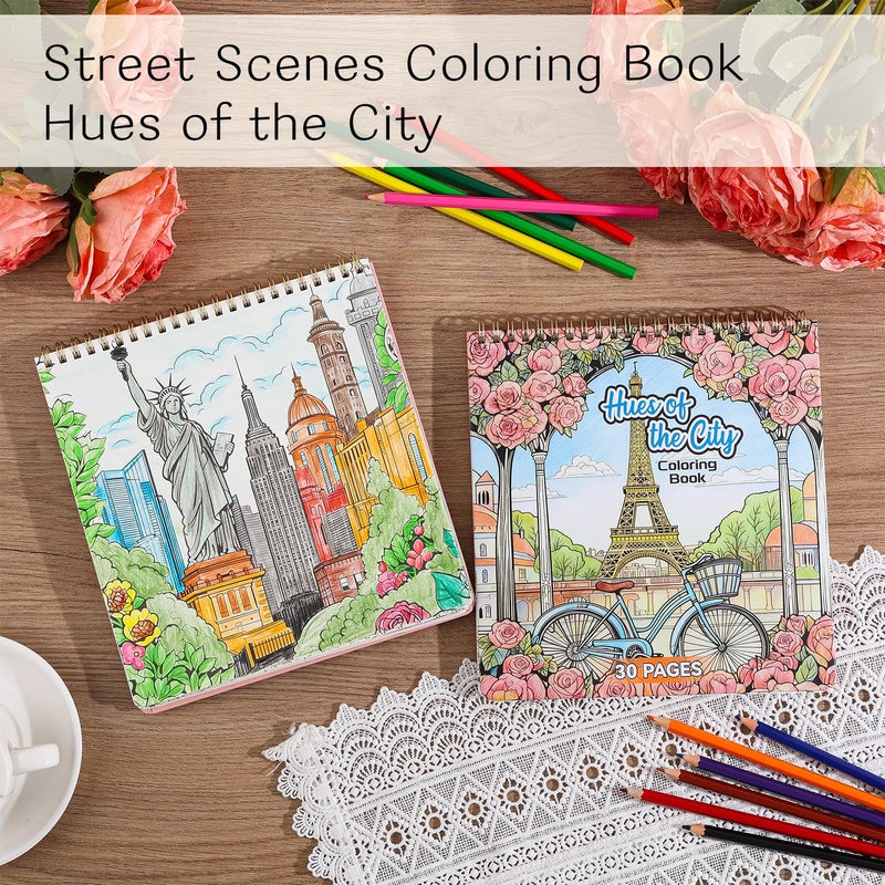 emmoolife Coloring Book for Adult, 30 Pages Hues of The City, Color Urban Street Scenes, Architecture Building Stores, Fun Coloring Activities for Women Teen, Painting Pages for Relax Stress Relief - Image 4