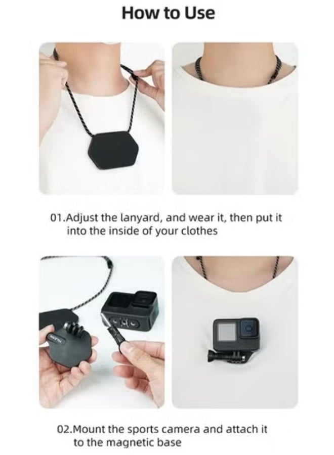 TELESIN 360 Magnetic Mount Chest Mount with Neck Strap Necklace Lanyard Body Accessories for GoPro Max Hero 11 10 9 8 7 Insta360 X3 GO3 DJI Action 3 4 - Image 5