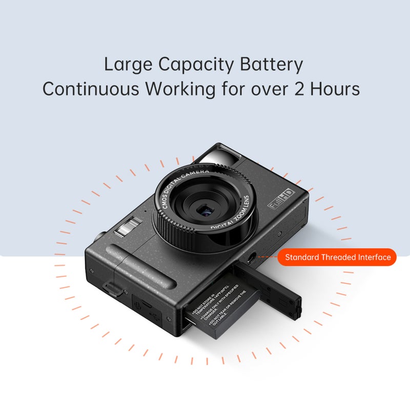 كاميرا رقمية صغيرة دقة 1080P ومقاطع فيديو 48 ميجا بكسل، شاشة TFT LCD مقاس 3.0 بوصة، تركيز ذاتي، تكبير رقمي 16x، مضاد للهزاز، كشف الوجوه، التقاط الضحكات، تحسين مظهر الوجه، فلاش داخلي، بطارية، مرآة صور تسليط الضوء على الذات - Image 4