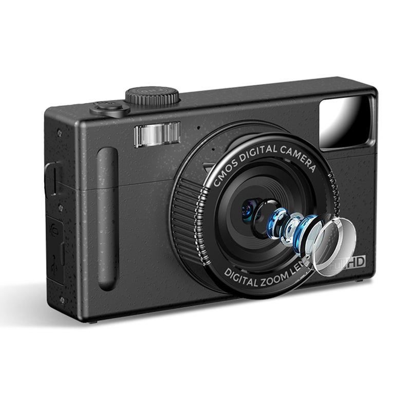 كاميرا رقمية صغيرة دقة 1080P ومقاطع فيديو 48 ميجا بكسل، شاشة TFT LCD مقاس 3.0 بوصة، تركيز ذاتي، تكبير رقمي 16x، مضاد للهزاز، كشف الوجوه، التقاط الضحكات، تحسين مظهر الوجه، فلاش داخلي، بطارية، مرآة صور تسليط الضوء على الذات - Image 1