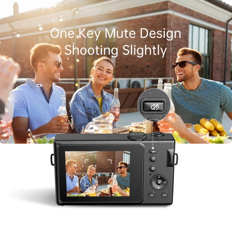 كاميرا رقمية صغيرة دقة 1080P ومقاطع فيديو 48 ميجا بكسل، شاشة TFT LCD مقاس 3.0 بوصة، تركيز ذاتي، تكبير رقمي 16x، مضاد للهزاز، كشف الوجوه، التقاط الضحكات، تحسين مظهر الوجه، فلاش داخلي، بطارية، مرآة صور تسليط الضوء على الذات - Image 2