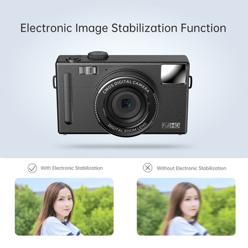 كاميرا رقمية صغيرة دقة 1080P ومقاطع فيديو 48 ميجا بكسل، شاشة TFT LCD مقاس 3.0 بوصة، تركيز ذاتي، تكبير رقمي 16x، مضاد للهزاز، كشف الوجوه، التقاط الضحكات، تحسين مظهر الوجه، فلاش داخلي، بطارية، مرآة صور تسليط الضوء على الذات - Image 5