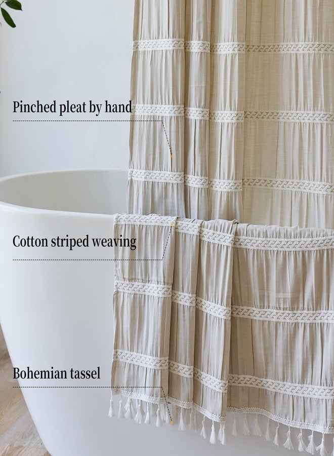 Siiluminisoy Cream Shower Curtain Fabric Rustic Shower Curtain Farmhouse Striped Cotton Blend Thick Boho Shower Curtains for Country Bathroom Decor, (Beige, 72 x 72) - Image 5