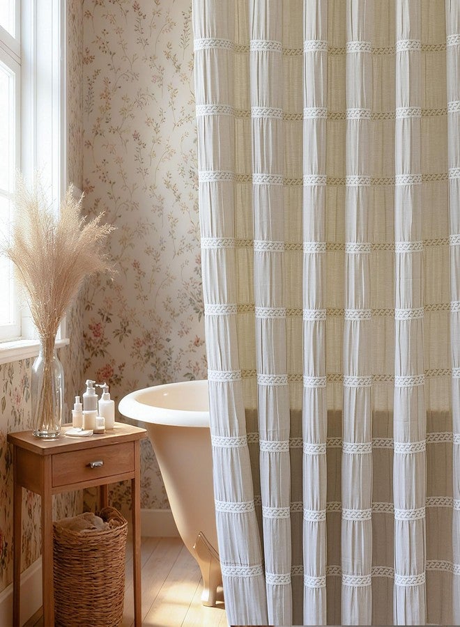 Siiluminisoy Cream Shower Curtain Fabric Rustic Shower Curtain Farmhouse Striped Cotton Blend Thick Boho Shower Curtains for Country Bathroom Decor, (Beige, 72 x 72) - Image 4