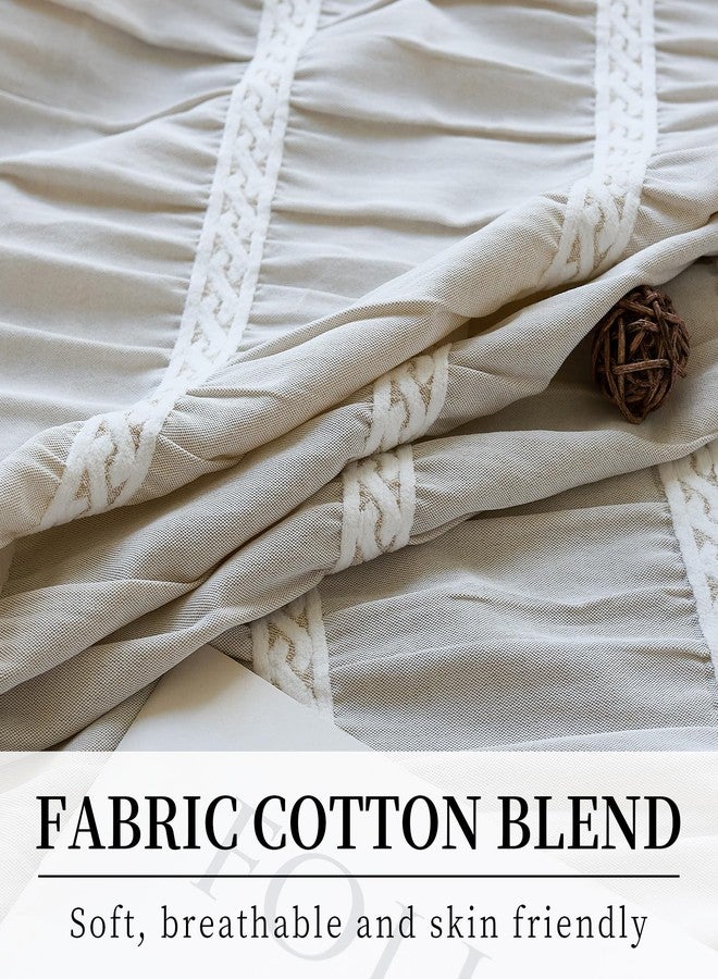 Siiluminisoy Cream Shower Curtain Fabric Rustic Shower Curtain Farmhouse Striped Cotton Blend Thick Boho Shower Curtains for Country Bathroom Decor, (Beige, 72 x 72) - Image 3