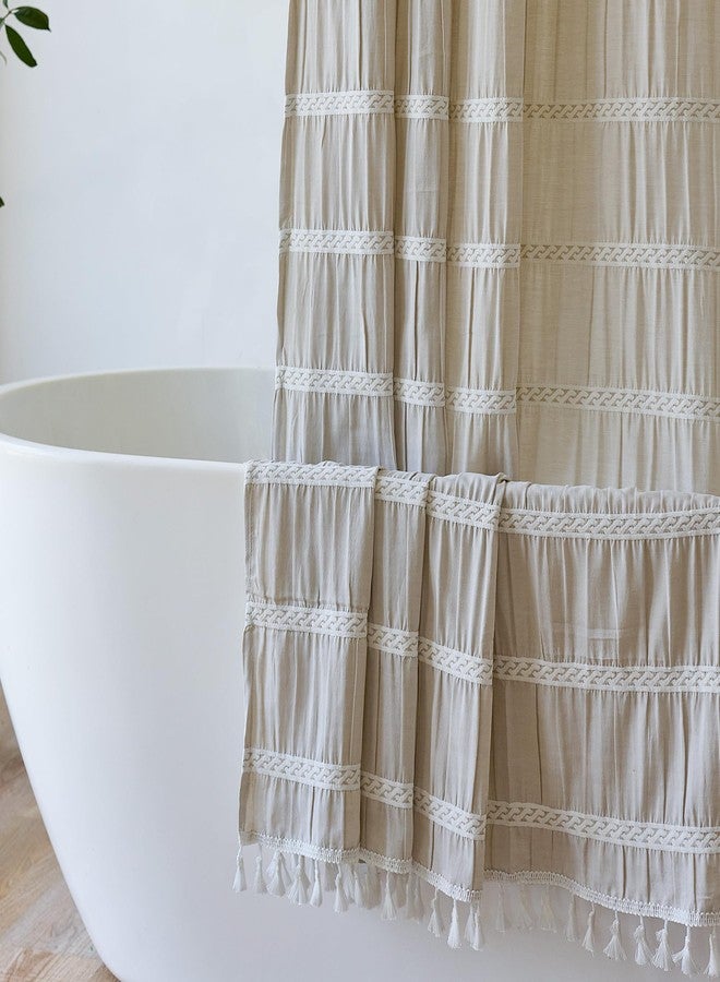 Siiluminisoy Cream Shower Curtain Fabric Rustic Shower Curtain Farmhouse Striped Cotton Blend Thick Boho Shower Curtains for Country Bathroom Decor, (Beige, 72 x 72) - Image 1
