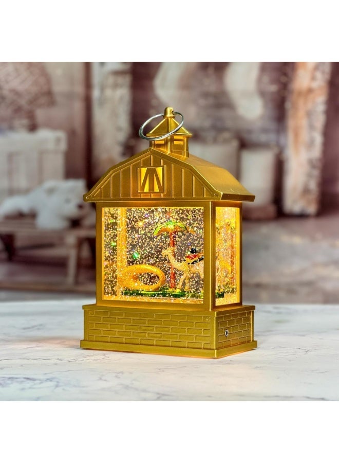 DYD Dubai Water Globe Lantern – Featuring Camel, Palm Tree & Museum of the Future | Light-Up Snow Globe with Glitter Swirl | UAE Souvenir & Gift Decor Golden, GMXDB001-2 By DYD Delights - Image 1