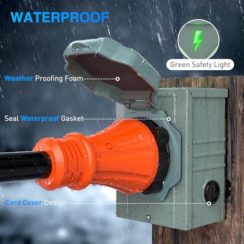 Nilight 50A 15FT Generator Extension Cord and Power Inlet Box 125/250V Heavy Duty 6/3+8/1 Gauge STW ETL Listed NEMA 14-50P/SS2-50R Twist Lock Connector for RV Outdoor Use - Image 5