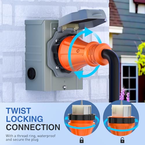 Nilight 50A 15FT Generator Extension Cord and Power Inlet Box 125/250V Heavy Duty 6/3+8/1 Gauge STW ETL Listed NEMA 14-50P/SS2-50R Twist Lock Connector for RV Outdoor Use - Image 4