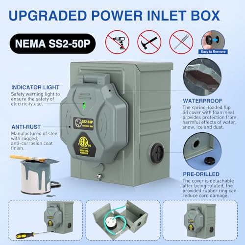 Nilight 50A 15FT Generator Extension Cord and Power Inlet Box 125/250V Heavy Duty 6/3+8/1 Gauge STW ETL Listed NEMA 14-50P/SS2-50R Twist Lock Connector for RV Outdoor Use - Image 3
