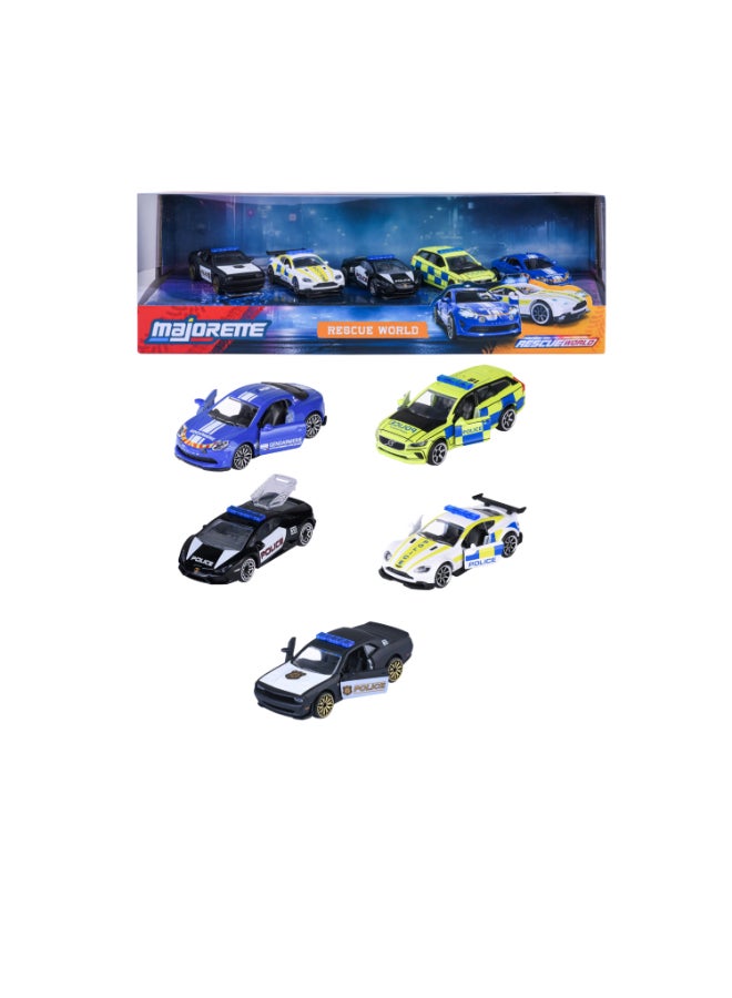 Majorette Rescue World 5 Pieces Diecast Giftpack, 5 International Police Cars, 1:64 Scale Metal Toy Vehicles with Freewheel, Suspension and Opening Parts, 7.5 cm, Ages 3+ - Image 1