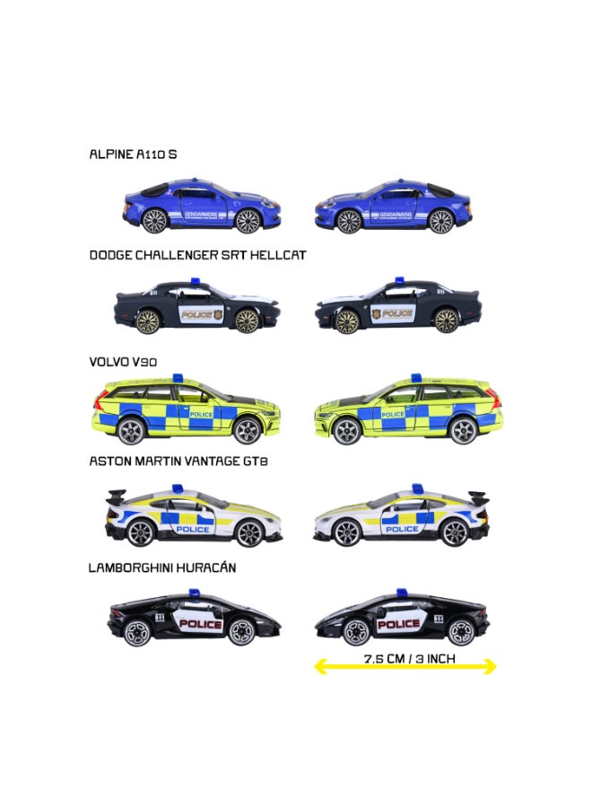 Majorette Rescue World 5 Pieces Diecast Giftpack, 5 International Police Cars, 1:64 Scale Metal Toy Vehicles with Freewheel, Suspension and Opening Parts, 7.5 cm, Ages 3+ - Image 3
