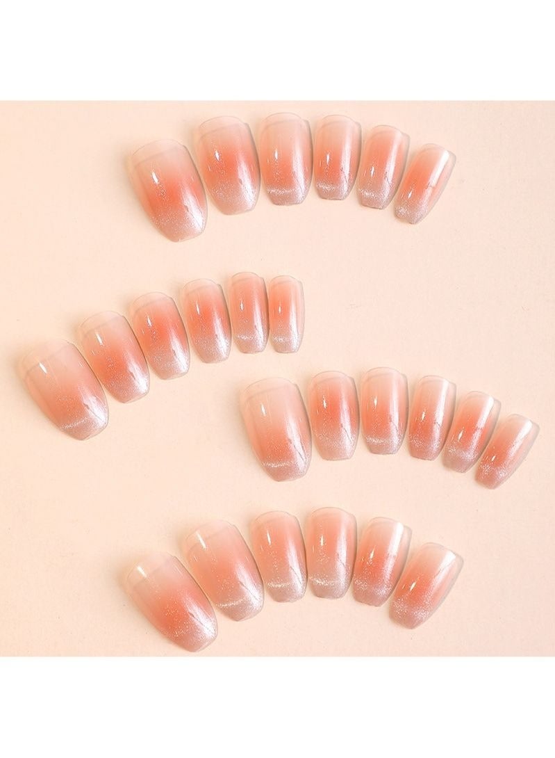Generic Cat Eye Glitter Nail Tips 24Pcs Short False Nails for Women  - Image 3