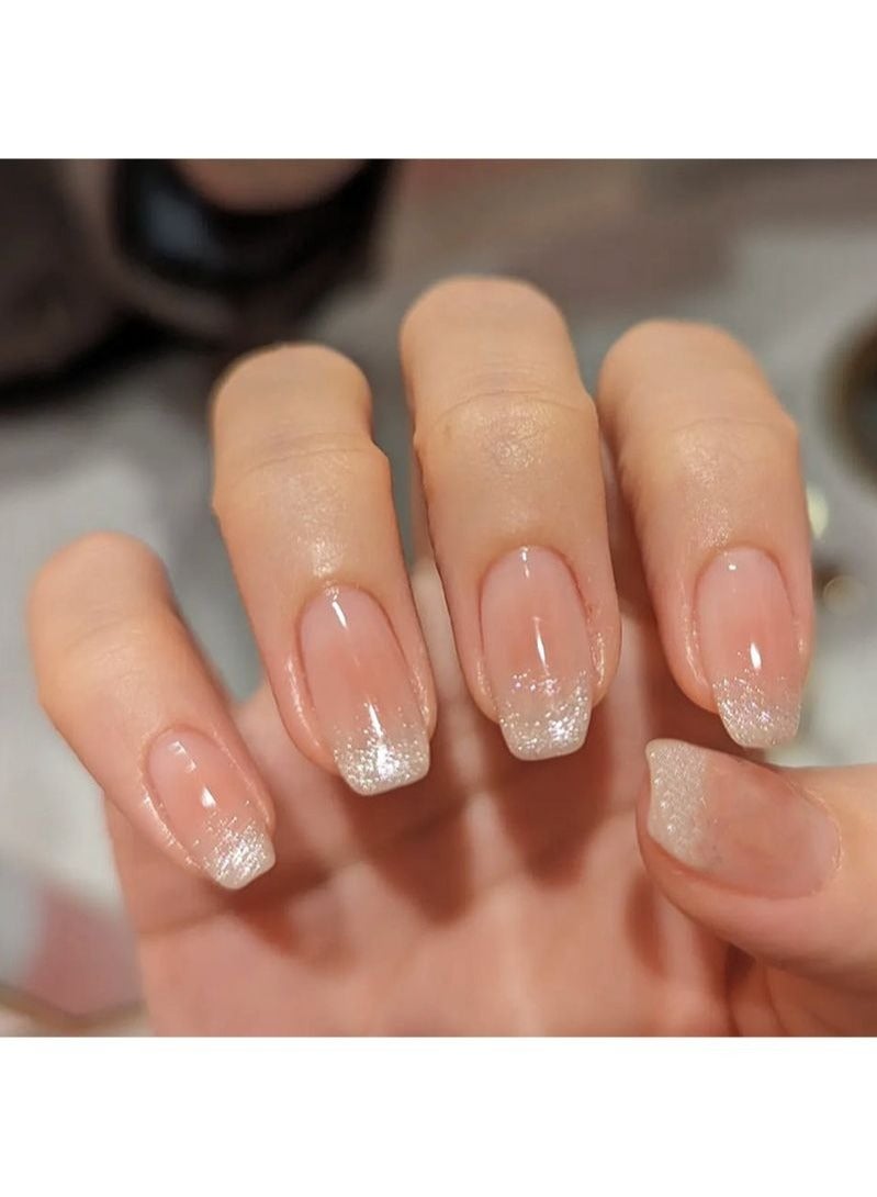 Generic Cat Eye Glitter Nail Tips 24Pcs Short False Nails for Women  - Image 1