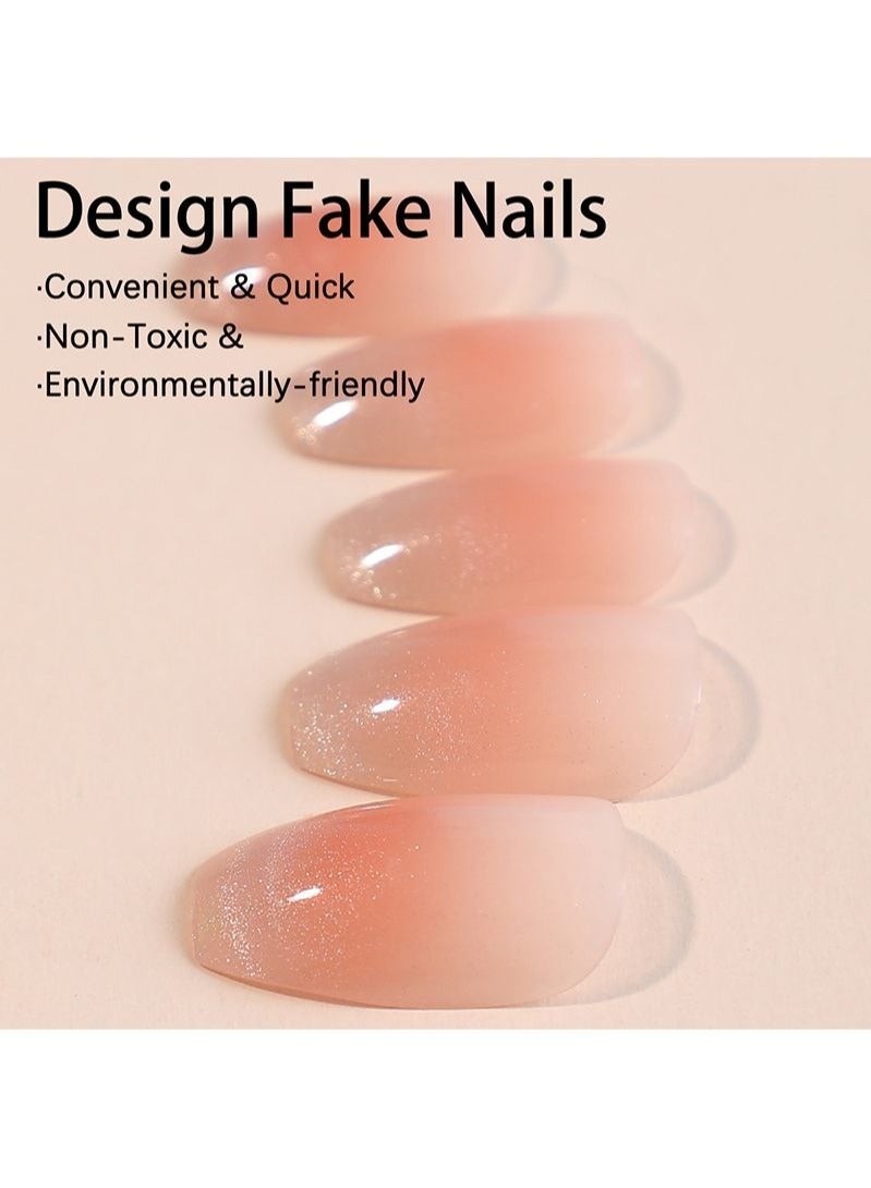 Generic Cat Eye Glitter Nail Tips 24Pcs Short False Nails for Women  - Image 2