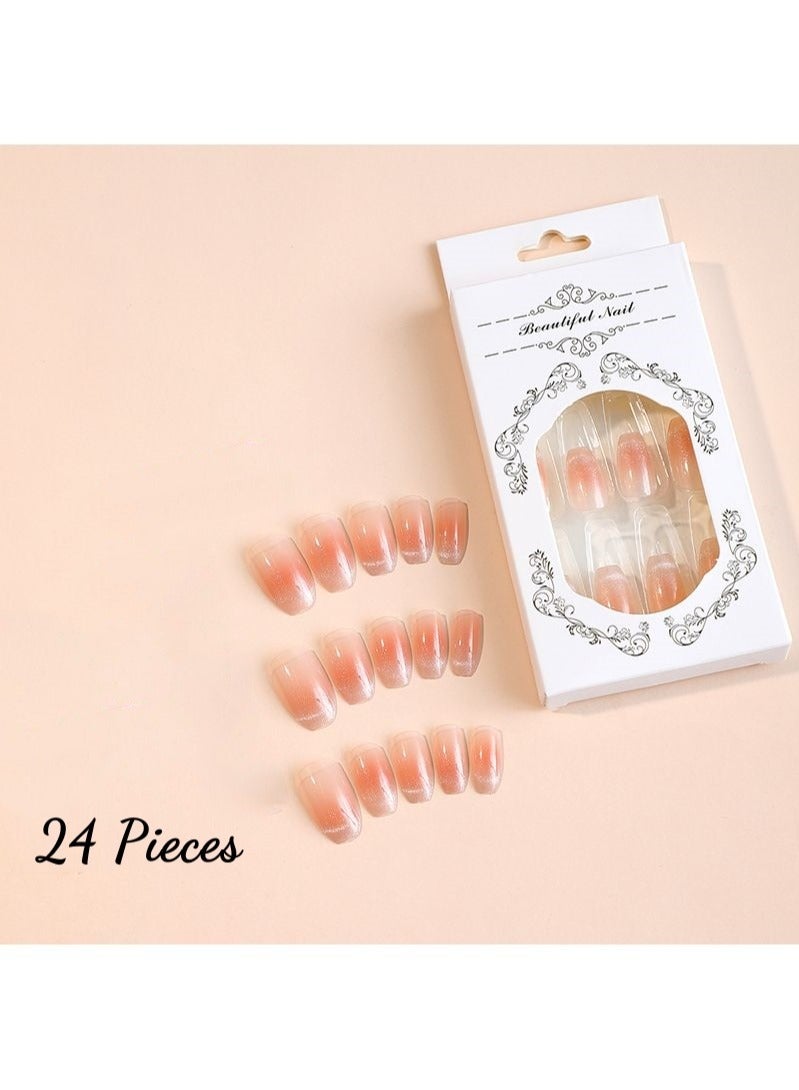 Generic Cat Eye Glitter Nail Tips 24Pcs Short False Nails for Women  - Image 4