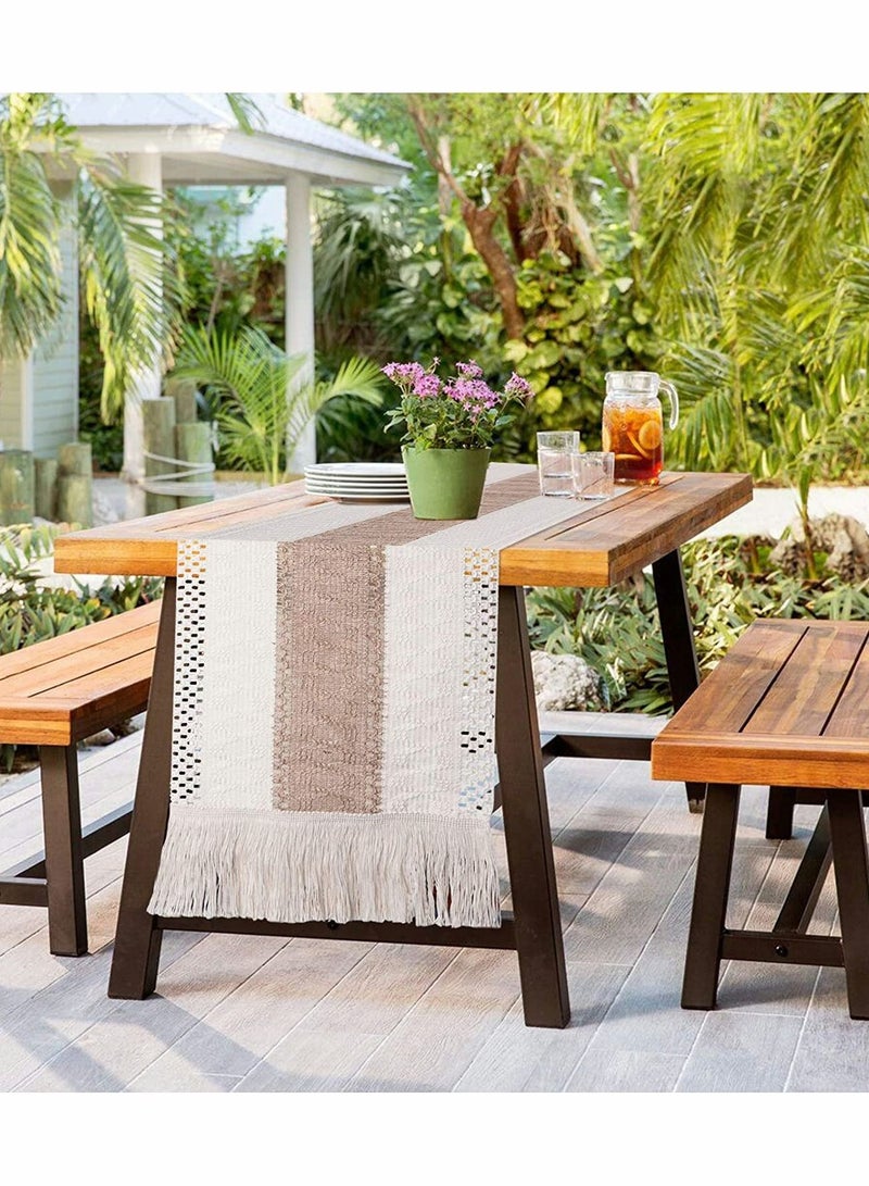 كاست ويف عداء طاولة من الخيش الطبيعي ، ديكور مزرعة حديث ريفي منسوج من الدانتيل الكروشيه القطني - Image 5