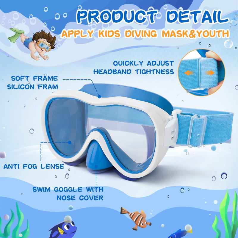 Wave Kids Swim Goggles with Nose Cover, Anti-Leak Swim Mask with Elastic Fabric Strap, UV Protection Swimming Goggles for Kids - Image 5