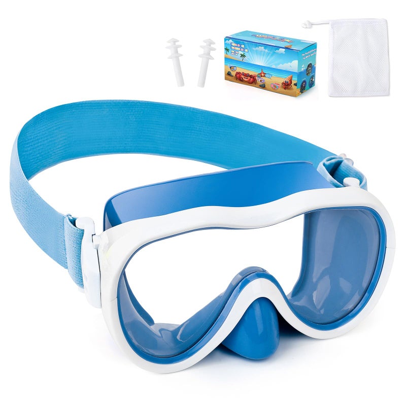 Wave Kids Swim Goggles with Nose Cover, Anti-Leak Swim Mask with Elastic Fabric Strap, UV Protection Swimming Goggles for Kids - Image 1