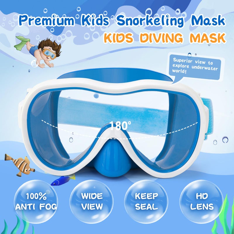 Wave Kids Swim Goggles with Nose Cover, Anti-Leak Swim Mask with Elastic Fabric Strap, UV Protection Swimming Goggles for Kids - Image 2