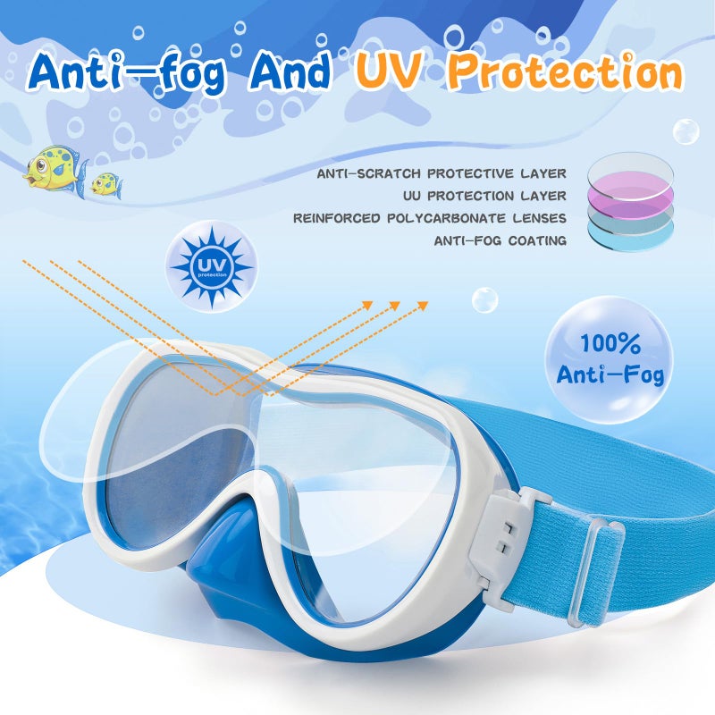 Wave Kids Swim Goggles with Nose Cover, Anti-Leak Swim Mask with Elastic Fabric Strap, UV Protection Swimming Goggles for Kids - Image 3