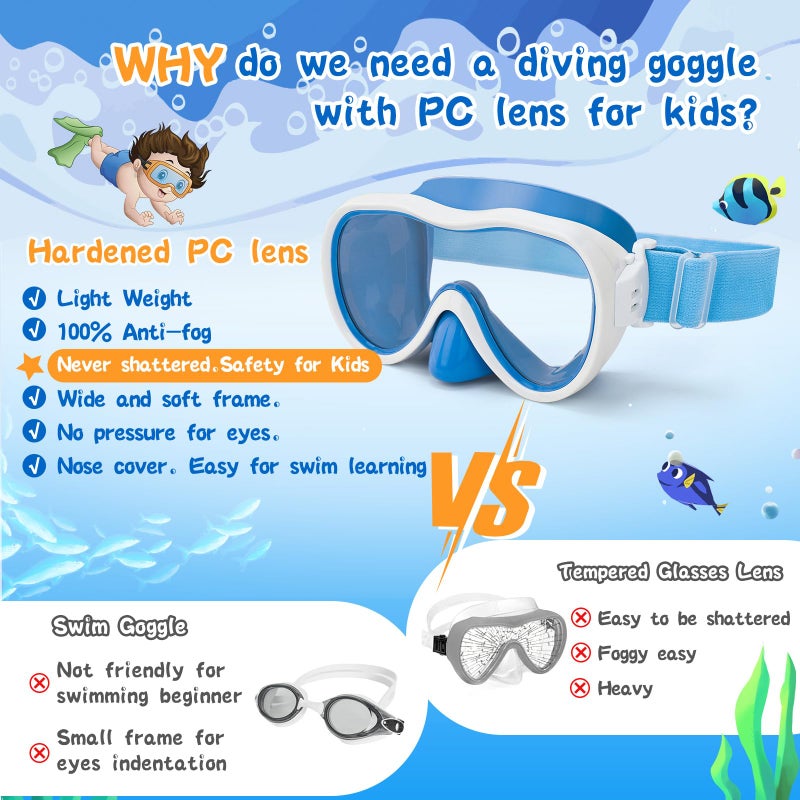 Wave Kids Swim Goggles with Nose Cover, Anti-Leak Swim Mask with Elastic Fabric Strap, UV Protection Swimming Goggles for Kids - Image 4