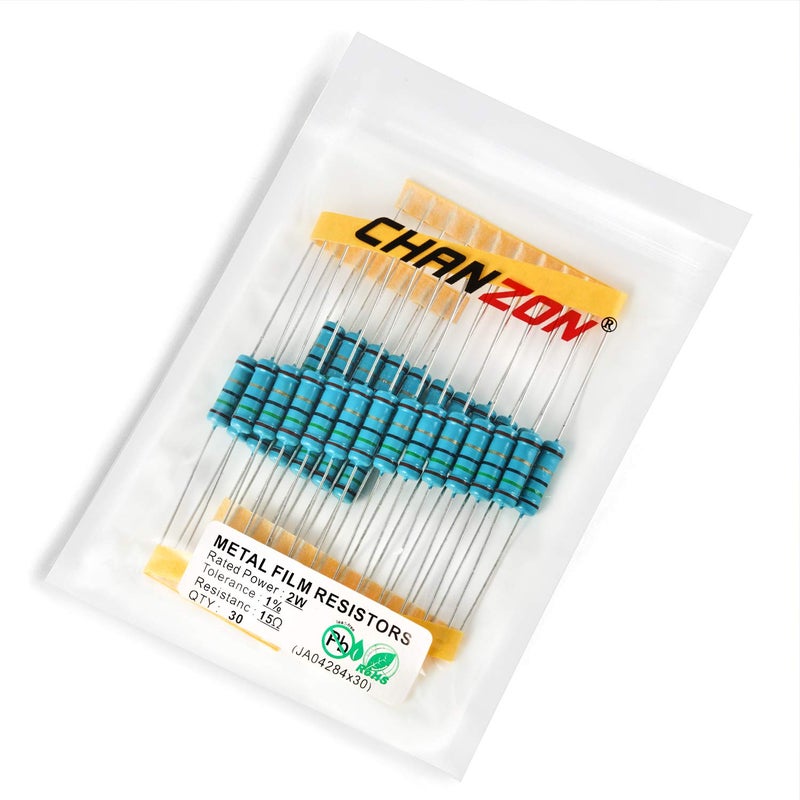 CHANZON 30pcs 2W 15 Ω ohm Metal Film Fixed Resistor 0.01 ±1% Tolerance 15R MF Through Hole Resistors Current Limiting Rohs Certificated - Image 3