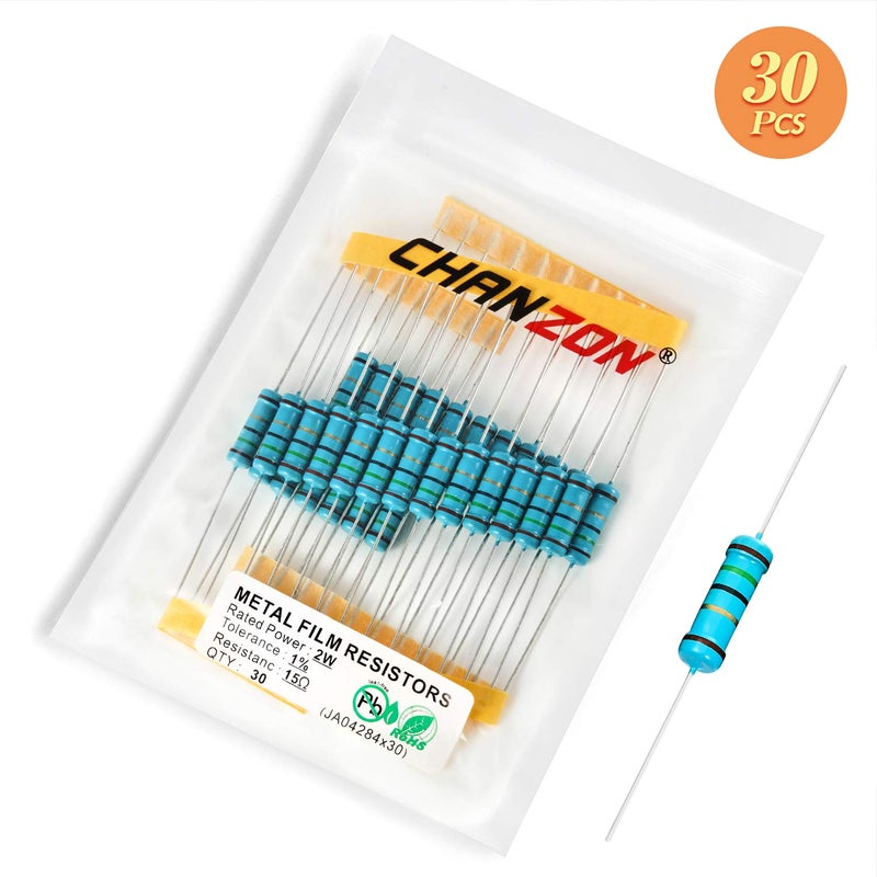 CHANZON 30pcs 2W 15 Ω ohm Metal Film Fixed Resistor 0.01 ±1% Tolerance 15R MF Through Hole Resistors Current Limiting Rohs Certificated - Image 5