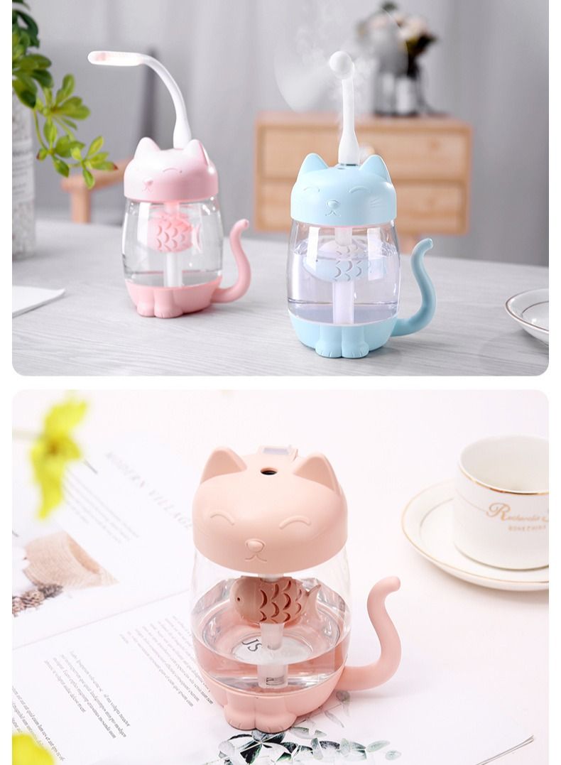 واي آند دي Cute cat humidifier usb three-in-one home desktop office with night light air atomizer blue - Image 4