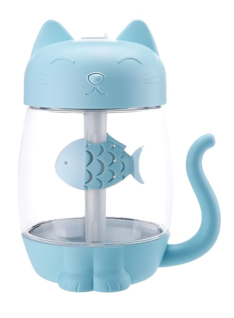 واي آند دي Cute cat humidifier usb three-in-one home desktop office with night light air atomizer blue - Image 1