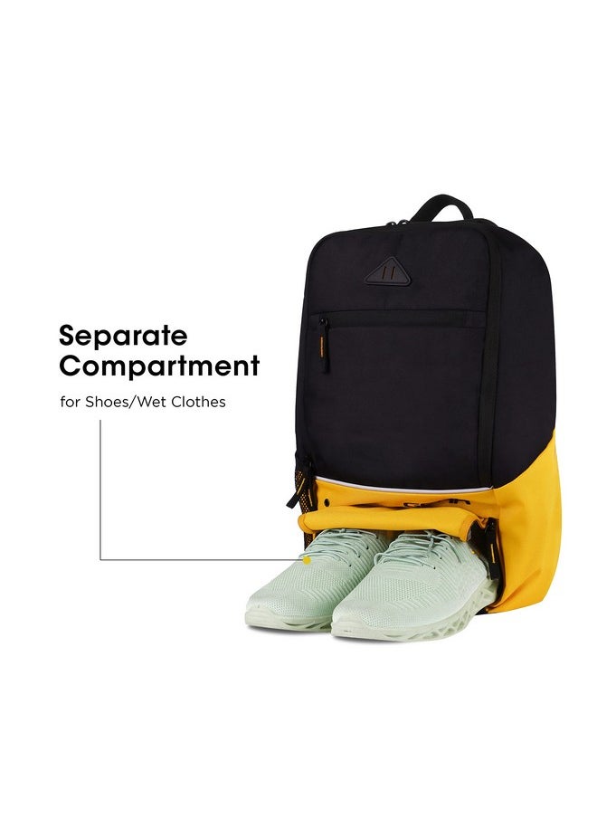 جير - حقيبة مدرسية صغيرة مقاومة للماء من Gear SUPERIOR XL بسعة 17 لترًا/حقيبة ظهر غير رسمية/حقيبة جامعية/حقيبة رياضية مع حجرة للأحذية للرجال/النساء (أسود-أصفر) - Image 1
