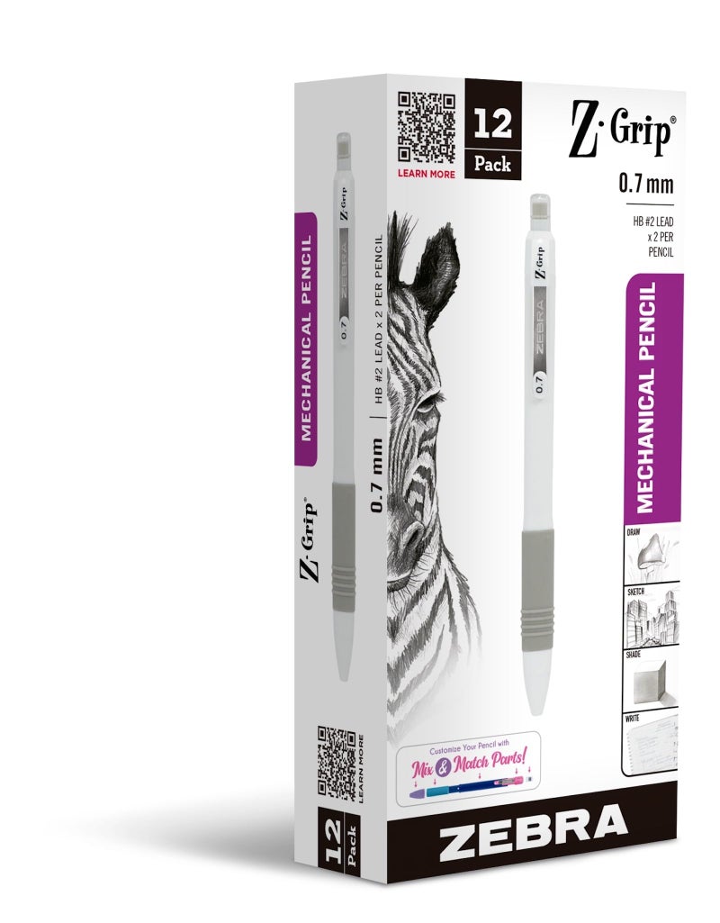 Zebra Pen ZGrip Mechanical Pencil Smooth Writing LatexFree Grip 07mm Lead 2 HB Lead Eraser PreLoaded for School Office Everyday Use Refillable White Opaque Barrel 12Pack 50400 - Image 2
