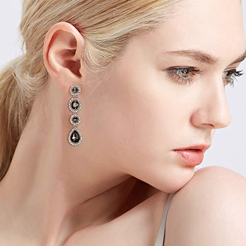 EleQueen Women's Austrian Crystal Art Deco Teardrop Party Long Dangle Earrings Black-tone Black - Image 3