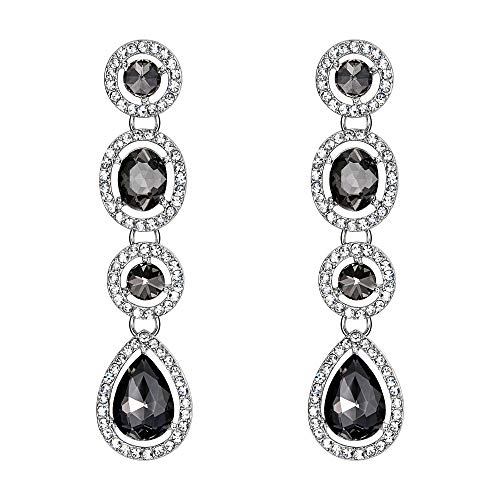 EleQueen Women's Austrian Crystal Art Deco Teardrop Party Long Dangle Earrings Black-tone Black - Image 1