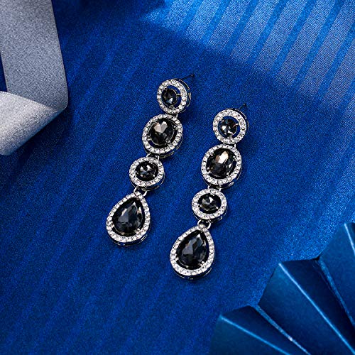 EleQueen Women's Austrian Crystal Art Deco Teardrop Party Long Dangle Earrings Black-tone Black - Image 5