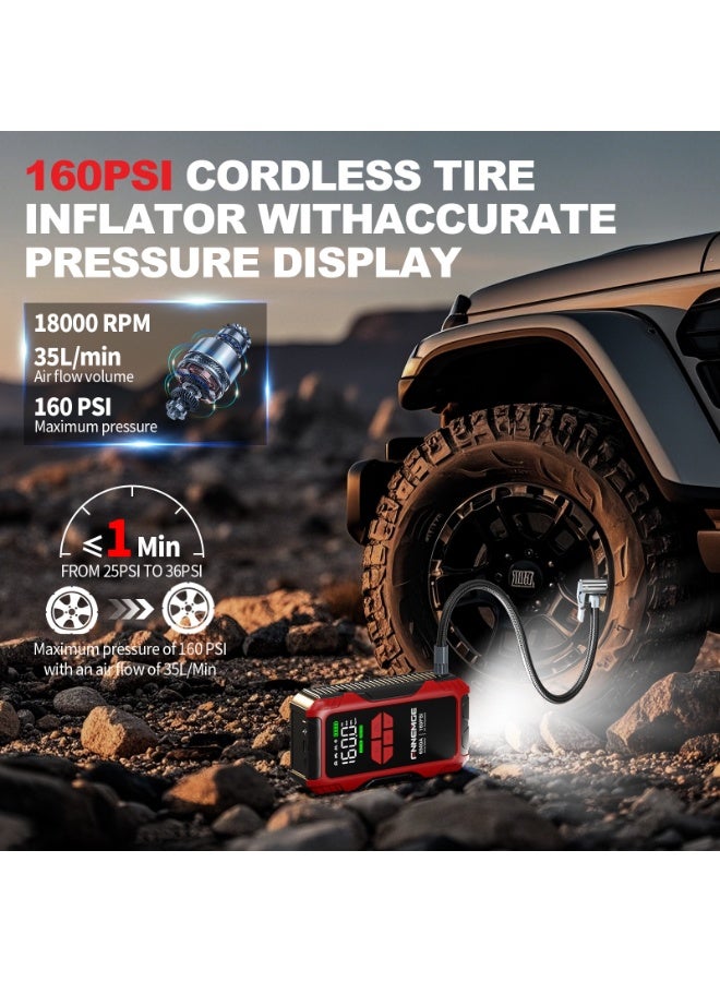 فنيمج المنشط المحمول 4 في 1 بقوة 6500A مع مضخن هواء، منشط بدء تشغيل بطارية السيارة 26800mAh 12 فولت (لجميع المركبات البنزينية / المركبات الديزلية 10.0 لتر)، مضخن إطارات 160PSI، مع شاشة LCD كبيرة وأضواء - Image 3